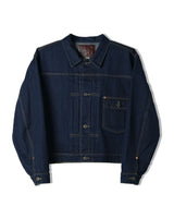 denim trucker jacket slanted shoulder