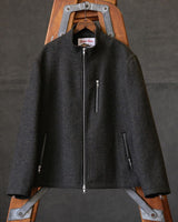 Chevron Stand Collar Tweed Jacket