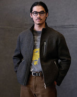 Chevron Stand Collar Tweed Jacket