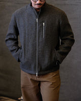 Chevron Stand Collar Tweed Jacket