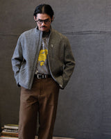 Chevron Stand Collar Tweed Jacket