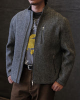 Chevron Stand Collar Tweed Jacket