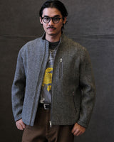 Chevron Stand Collar Tweed Jacket