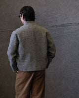Chevron Stand Collar Tweed Jacket