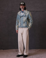 Distressed Denim Biker Jacket