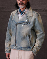 Distressed Denim Biker Jacket