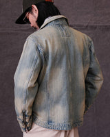 Distressed Denim Biker Jacket