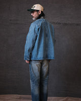 Distressed Denim Knot Button Collarless Jacket