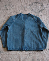 Distressed Denim Knot Button Collarless Jacket