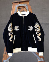 Quilted Souvenir Valvet Jacket Tiger&Dragon Embroidery
