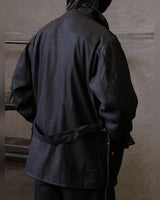 Belted Waxed Cotton Motorcycle Jacket – back view, worn by model