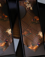 Cravates en soie des années 60, imprimés d'oiseaux de chasse