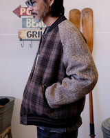 Spliced Tweed Baseball Jacket, Brown