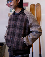Spliced Tweed Baseball Jacket, Brown