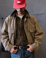Leather-collar Canvas Work Jacket – worn by model