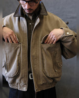 Leather-collar Canvas Work Jacket – worn by model