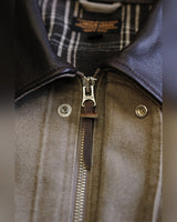 Leather-collar Canvas Work Jacket – Talon zip with crazy-horse leather pull