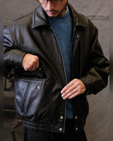 80s Panelled Leather Blouson – worn open by model