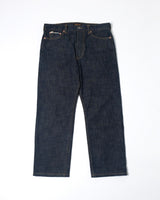 Red-line Selvedge 1950s High-waist Straight Jeans in raw indigo – front view, flat lay