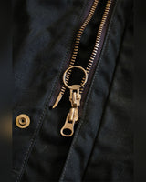Waxed Cotton Hunting Jacket – close-up of brass two-way zip