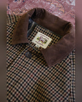 Houndstooth Wool Balmacaan Coat in coffee – contrast collar and label
