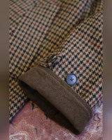 Houndstooth Wool Balmacaan Coat in coffee – cuff strap and horn button