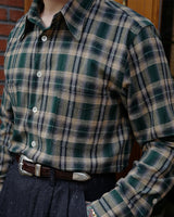 LabourUnion-handmade-clothing-american-retro-vintage-style-menswear-shirt-green-flannel-plaid-shirt