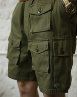 Labourunion-clothing-handemade-american-retro-vintage-style-menswear-bottom-LU160_Multi_Pockets_Green_Army_Shorts