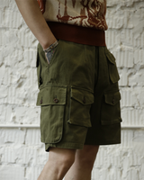 Labourunion-clothing-handemade-american-retro-vintage-style-menswear-bottom-LU160_Multi_Pockets_Green_Army_Shorts