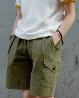 LabourUnion-handmade-clothing-american-retro-vintage-style-menswear-Australian-Army-Buckle-Gurkha-Shorts-green-1940s-crew-neck-tee