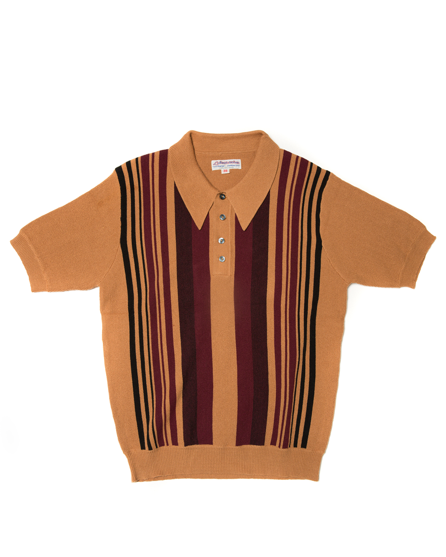 Camel Striped Knit Polo Shirt – Labour Union Clothing-Since 1986