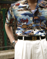 Labourunion_clothing_handemade_american_retro_vintage_style_menswear_ Surf_Burgers_Beach_Sky_Blue_Aloha_Shirt