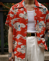 Labourunion_clothing_handemade_american_retro_vintage_style_menswear_Noh_Mask_kagura_Okina_Red_Aloha_Shirt
