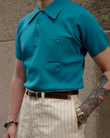Labourunion_clothing_handemade_american_retro_vintage_style_menswear_tops_50s_greenbook_LakeBlue_Polo_Shirt
