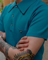 Labourunion_clothing_handemade_american_retro_vintage_style_menswear_tops_50s_greenbook_LakeBlue_Polo_Shirt