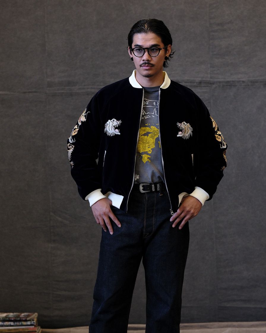 Quilted Souvenir Velvet Jacket Tiger&Dragon Embroidery | Labour