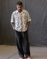 Wheat embroidered white Cuban collar shirt