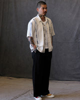 Blue jacquard stripe Cuban collar shirt