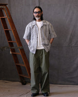 Seersucker check Cuban collar embroidered shirt