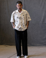 White embroidered Cuban collar shirt