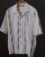 Blue jacquard stripe Cuban collar shirt – view 5