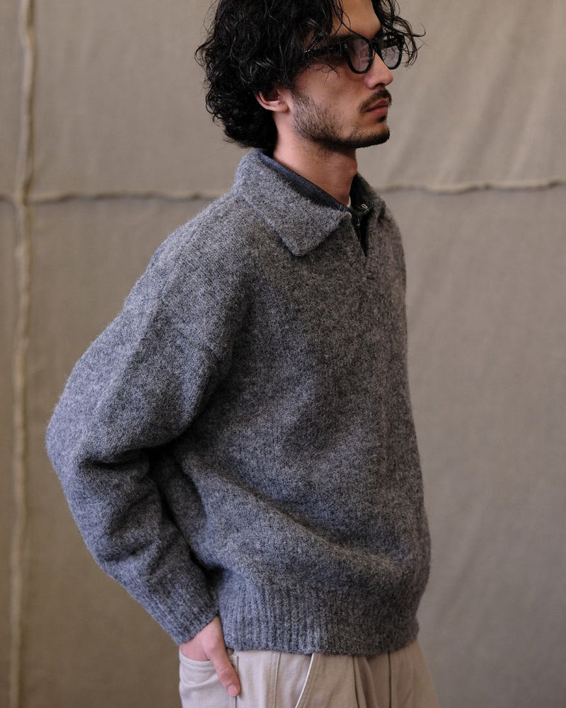 Polo Jumper Buttonless Collar Felted Wool-blend