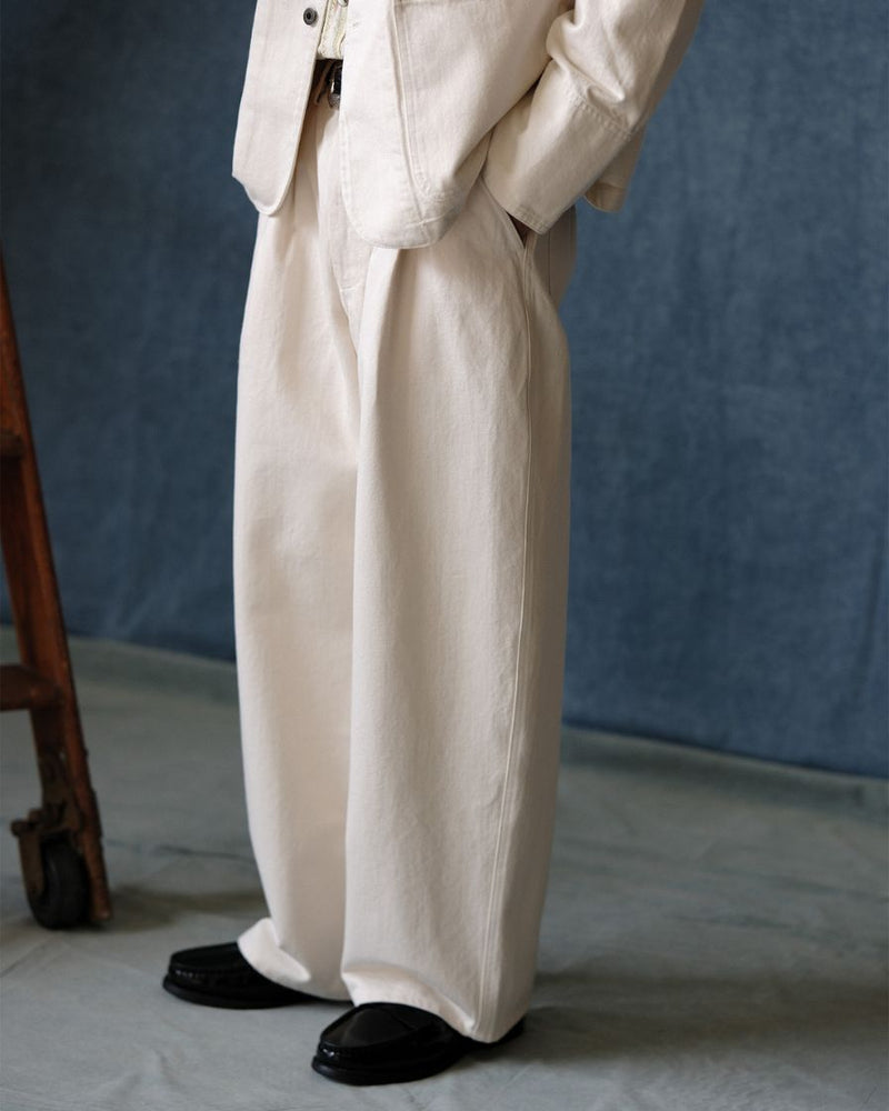 Pleated Workwear Pants Slub Cotton - 'Work Blues'