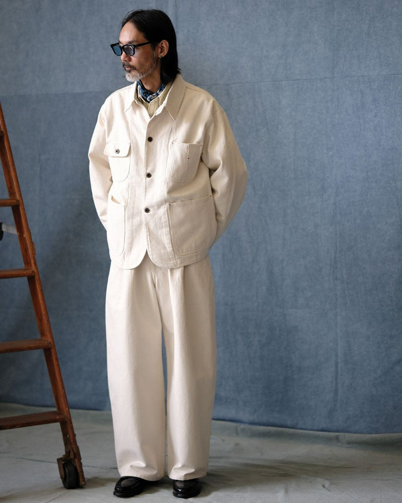 Pleated Workwear Pants Slub Cotton - 'Work Blues'