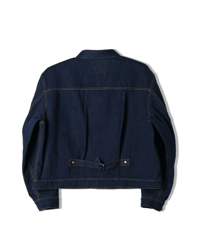 denim trucker jacket slanted shoulder