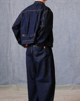 denim trucker jacket slanted shoulder