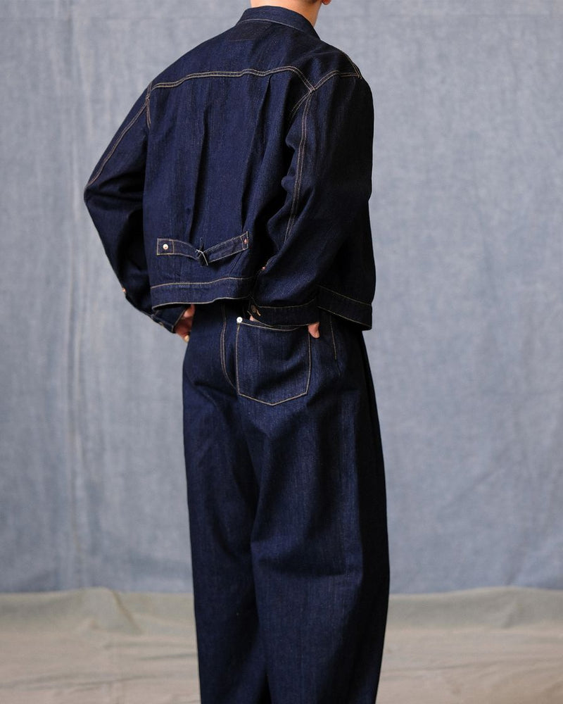 denim trucker jacket slanted shoulder