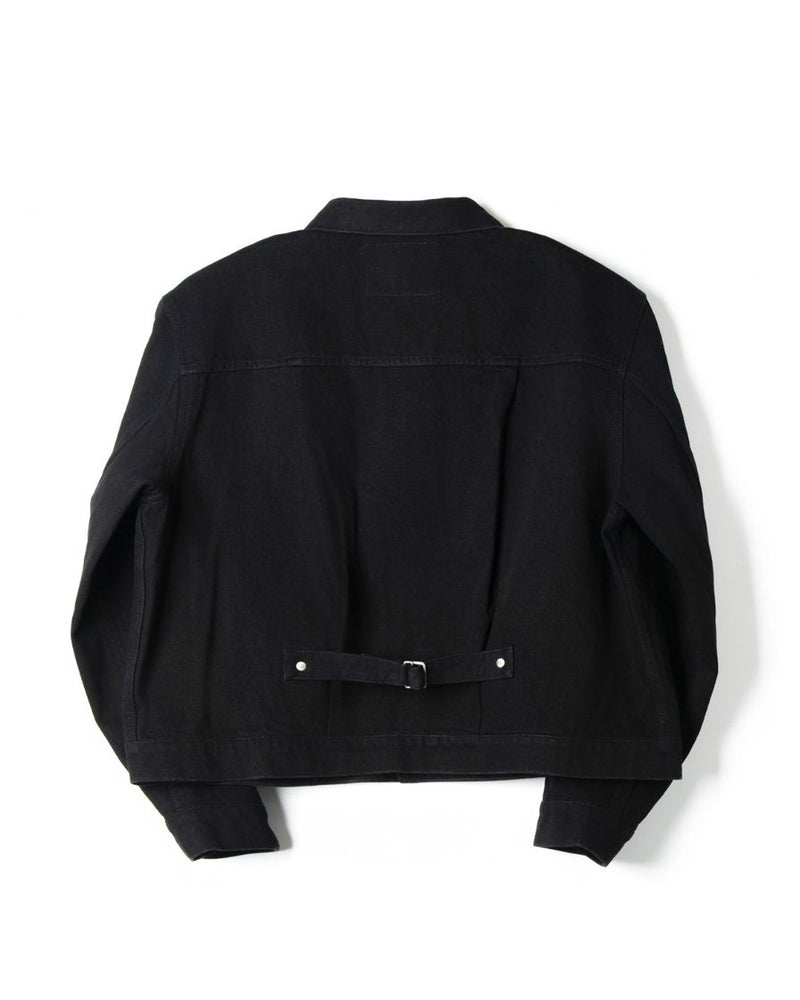 denim trucker jacket slanted shoulder