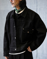 denim trucker jacket slanted shoulder