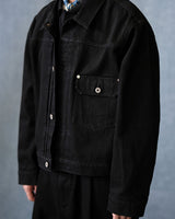 denim trucker jacket slanted shoulder